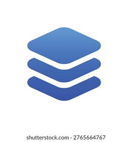 Solid blue stacked layers icon for data organization and content