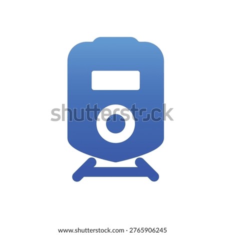 Solid blue train icon for public transportation and metro travel