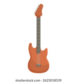 Solid body electric guitar standing upright, showcasing its sleek design and musical potential