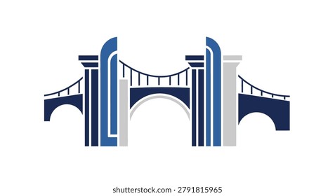Solid bridge design with detailed pillars, symbolizing stability and expert engineering, suitable for civil construction and urban development branding.
