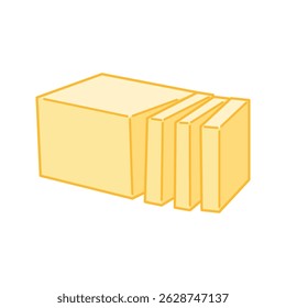 Solid butter slab accompanied by four neatly stacked slices.