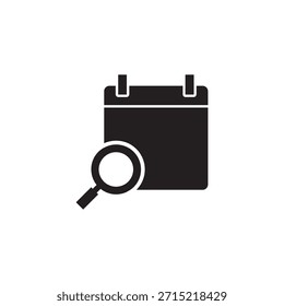 Solid calendar icon with a magnifying glass to search dates.