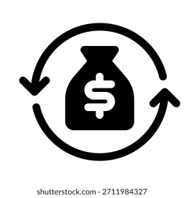 Ícone de fluxo de caixa sólido para finanças, receita, despesa e movimento de liquidez.