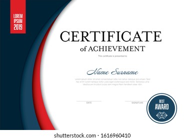 Solid certificate template with blue and red accent