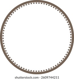 A solid circle features a dotted border. This round emblem has a simple edge with small points for decoration. Cartoon vector illustration