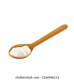 Aceite de coco sólido sobre cuchara de madera aislada, ilustración vectorial.
