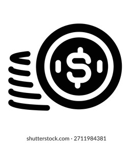 Icono de moneda sólida para moneda, metal, dinero en efectivo y valor.