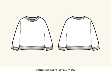 Solid Color Crew Neck Kid's Sweater Sketch for Tach Pack