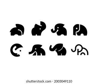 símbolo elefante de color sólido ilustración vector, símbolo elefante conjunto de iconos