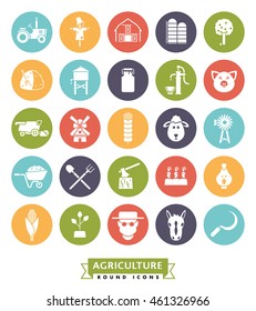Solid color farming and agriculture vector round icons collection
