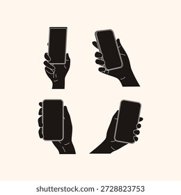 Pacote de ilustração de smartphone de mão de cor sólida para aplicativo móvel, conceito de tecnologia e design digital