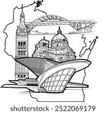 Solid color, illustrated vector graphic composition of Milwaukee, Wisconsin