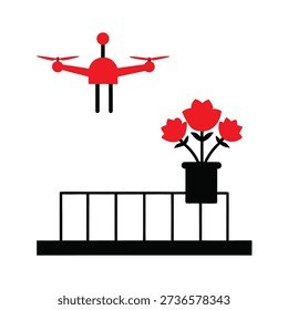 Solid color illustration drone delivering package symbolizing modern logistics speed and autonomous technology