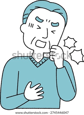 Solid Color Illustration of a Senior Man Coughing in Distress