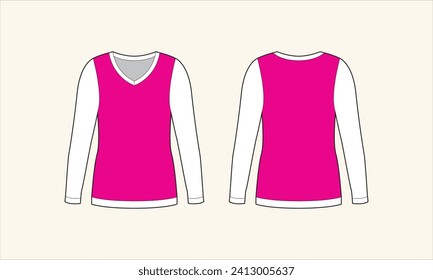 Solid Color V-Neck Women Sweater Sketch for Tach Pack