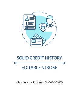 Icono de concepto de historial de crédito sólido. Buena cuenta bancaria. Ideas de planificación presupuestaria inteligentes. Ilustración delgada de la idea de estrategia de aumento de dinero. Dibujo de color RGB con contorno aislado del vector. Trazo editable