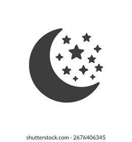 Solid Crescent Moon with Stars Symbolizing Restful Sleep and Nighttime Recovery
