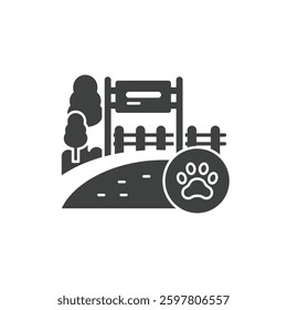 A Solid Depiction of a Dog Park With a Paw Print, Representing Pet-Friendly Areas and Recreational Spaces for Animals