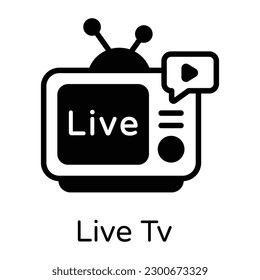 Solides Design-Symbol für Live-TV, bearbeitbare Vektorgrafik 