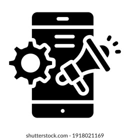 Diseño sólido, icono de gestión de marketing móvil