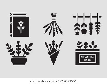 Solid dried flowers preservation icons set featuring preserved plants floral drying techniques and organic elements for lifestyle design