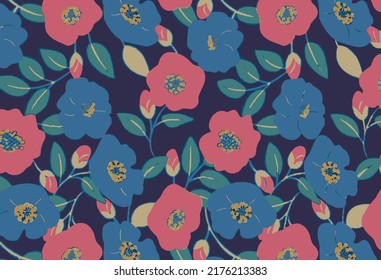 a solid dual-color simple big flower with dual-color tone leaves vector illustration all-over textile design digital image, can be used for packaging paper print