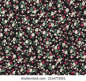 a solid dual-color very small flowers with green leaves illustration vector all over textile design digital image can be used for gift paper print