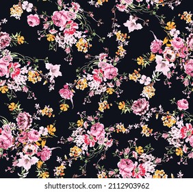 a solid dual-tone roses flowers with small flowers all over illustration abstract vector design digital image for textiles printing fabric