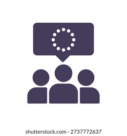 Solid EU voters discussion icon represents EU elections, European citizens group debating union issues and participating in democratic election dialogues and voting process