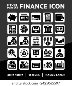 Solid Fill Finance Icon Collection with Pixel Perfect for User Interface