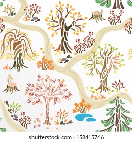 Solid fill hand-drawn autumn nature pattern. Trimmed at the edges