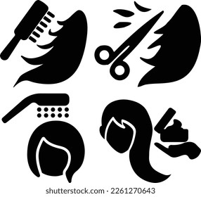 Solid fill icon set that contain hairstylist and salon icons
