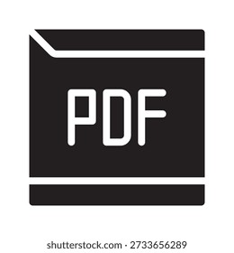 Solid filled icon representing PDF document file, suitable for reports, contracts, ebooks, and professional digital documents.