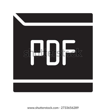 Solid filled icon representing PDF document file, suitable for reports, contracts, ebooks, and professional digital documents.