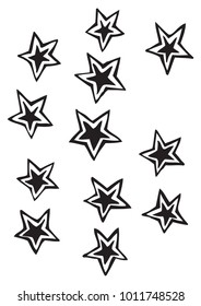 Solid five point stars with detached outline vector drawing illustrations, free-form, irregular, and whimsical, ideal for holidays
