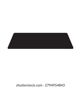 A solid, flat black rectangular object with smooth edges and a matte finish is positioned centrally against a plain, untextured white background. The lighting is even, creating a stark contrast betwee.