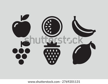 Solid fruit nutrition icon set representing vitamins health benefits diet and wellness related food concepts