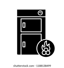 Solid fuel boiler glyph icon. House central heater. Firewood boiler. Heating system. Silhouette symbol. Negative space. Vector isolated illustration