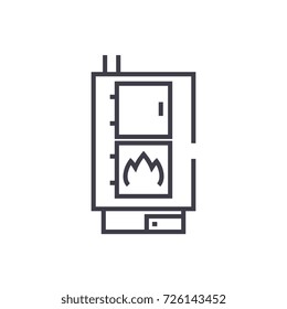 solid fuel boiler vector line icon, sign, illustration on background, editable strokes
