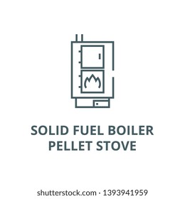 Solid fuel boiler,pellet stove vector line icon, linear concept, outline sign, symbol