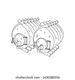 Solid fuel furnace, sketch vector. Oven for residential and industrial premises, hangars, shops, wood processing workshops and carpentry. An oven for drying lumber and wood waste.