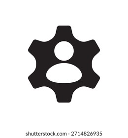 A solid gear icon with a human silhouette person symbol inside, typically used for user account settings or profile configuration.