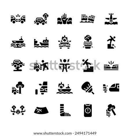 Solid Glyph Accident Icon Set