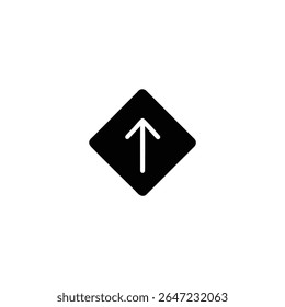 A solid glyph icon with an up arrow in negative space inside a diamond. Symbol for high priority or increasing importance.