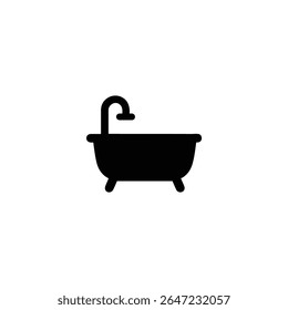 A solid glyph icon of a bathtub. Bold filled shape pictogram for bathroom or sanitary facility signage. Isolated on a white background.