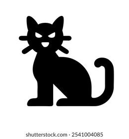 Solid glyph icon of a black cat, a Halloween classic symbol.