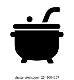 Solid glyph icon of a bubbling cauldron for Halloween themes.