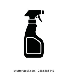 Un icono de glifo sólido de una botella de producto de limpieza con un pulverizador de gatillo. Representa limpiadores multiusos, desinfectantes o cualquier solución líquida en formato de aerosol.