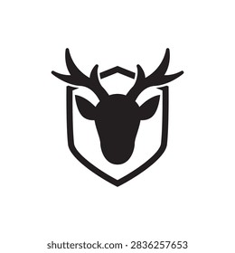 Solid glyph icon of a deer head mounted on a shield, representing a hunting trophy and wildlife emblem.
