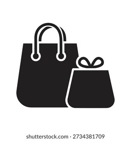 Solid glyph icon depicting shopping bags representing retail purchase store sale gift packaging and consumerism concepts